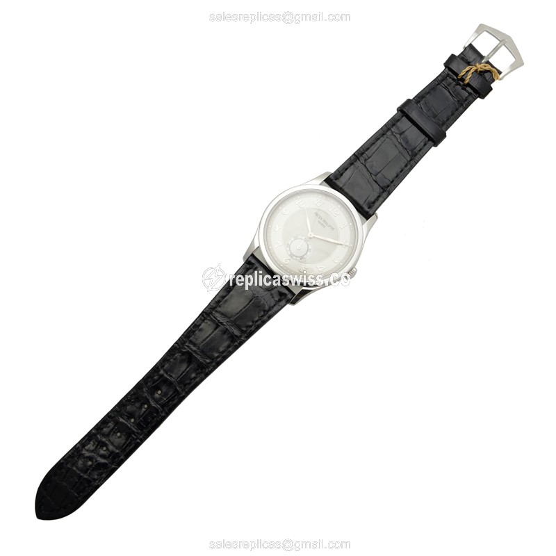 Patek Philippe 5196P-001 Replica - Manual Wind - Platinum Case - Silver Dial - Black Alligator Strap - View 2