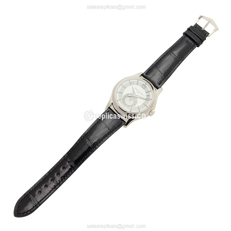Patek Philippe 5205G-001 Replica - Automatic - 18kt Gold - Gray Dial, Black Alligator Strap - View 2