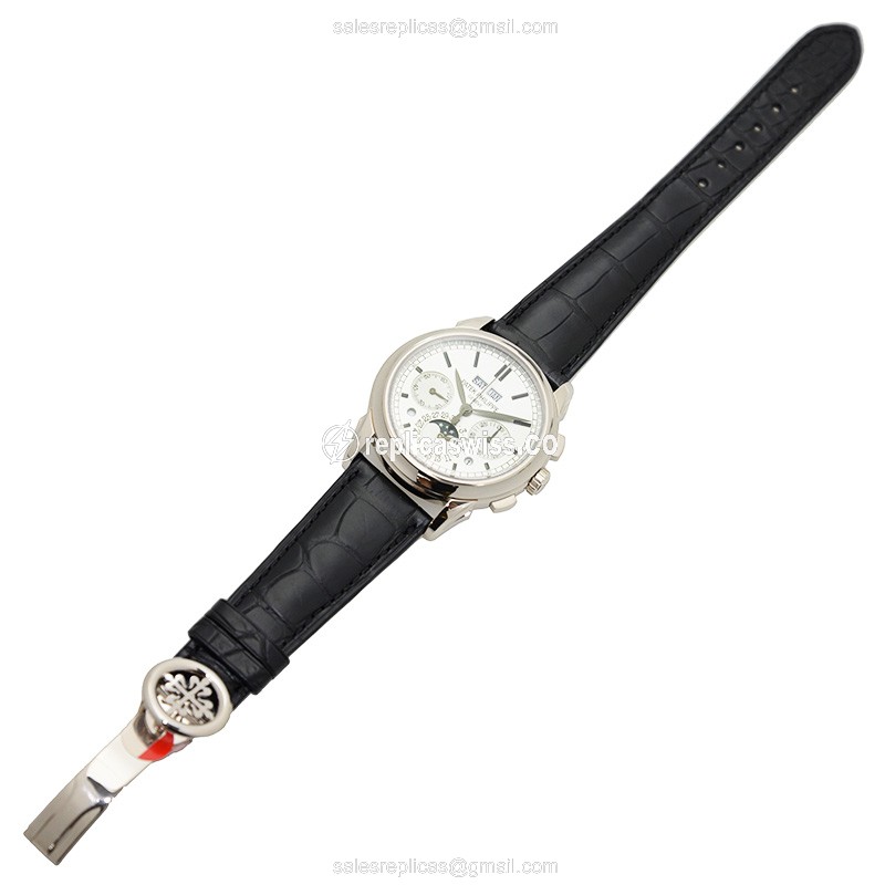 Patek Philippe 5270G-001 Replica - Manual Wind - 18kt Gold Case - White Dial - Black Alligator Strap - View 2