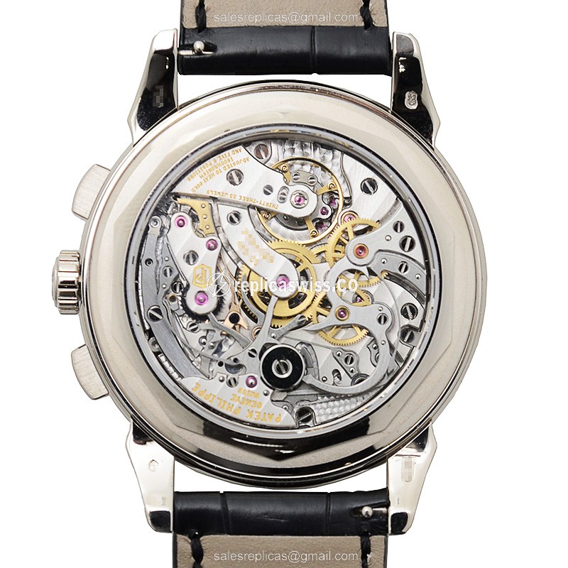 Patek Philippe 5270G-001 Replica - Manual Wind - 18kt Gold Case - White Dial - Black Alligator Strap - View 3
