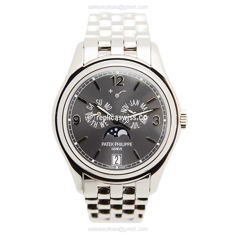 Patek Philippe 5146/1G-010 Replica - Automatic - 18kt Gold - Dark Grey Dial - Silver Clasp - View 2