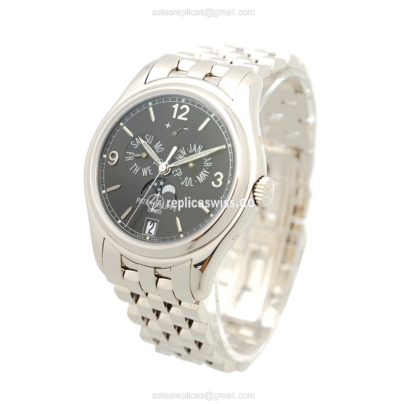 Patek Philippe 5146/1G-010 Replica - Automatic - 18kt Gold - Dark Grey Dial - Silver Clasp - View 3