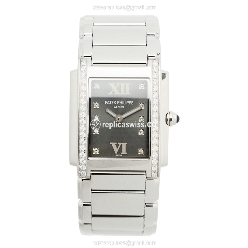 Patek Philippe TWENTY-4 Quartz - Stainless Steel Case - Diamond Bezel - Dark Grey Dial - View 2