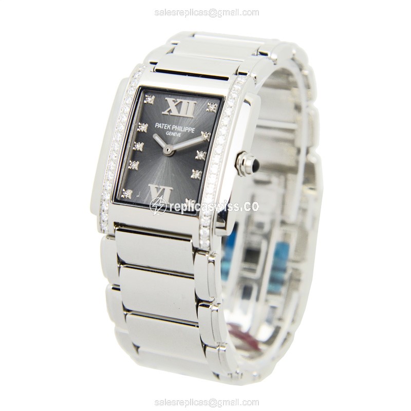 Patek Philippe TWENTY-4 Quartz - Stainless Steel Case - Diamond Bezel - Dark Grey Dial - View 3