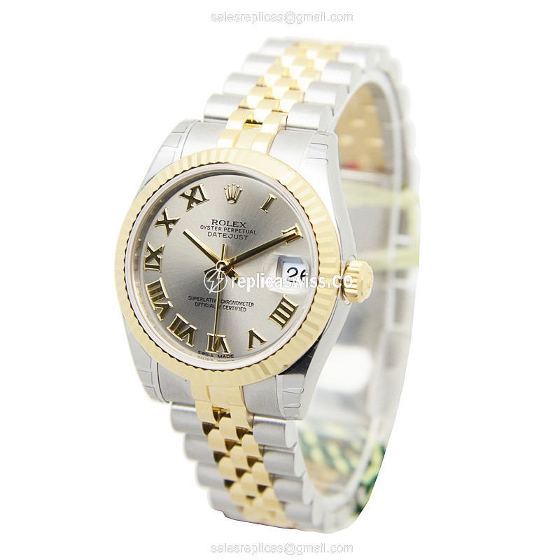 Rolex Lady Datejust Replica - Automatic - 18kt Gold & Steel Case - Gray Dial - View 3