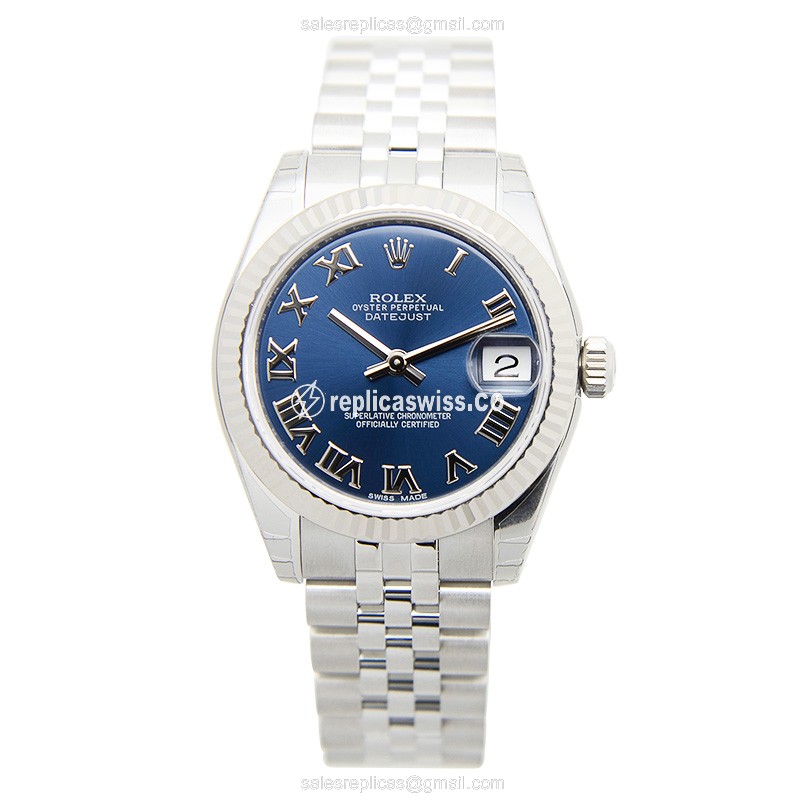 Rolex Datejust Lady Replica - 18kt White Gold | Steel Case | Blue Dial | Steel Clasp - View 2