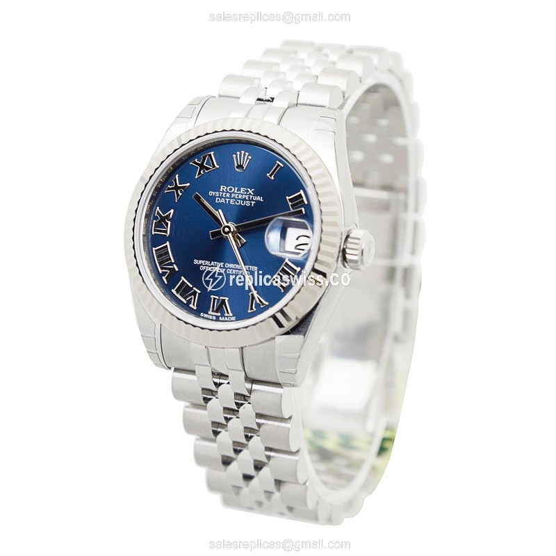 Rolex Datejust Lady Replica - 18kt White Gold | Steel Case | Blue Dial | Steel Clasp - View 3