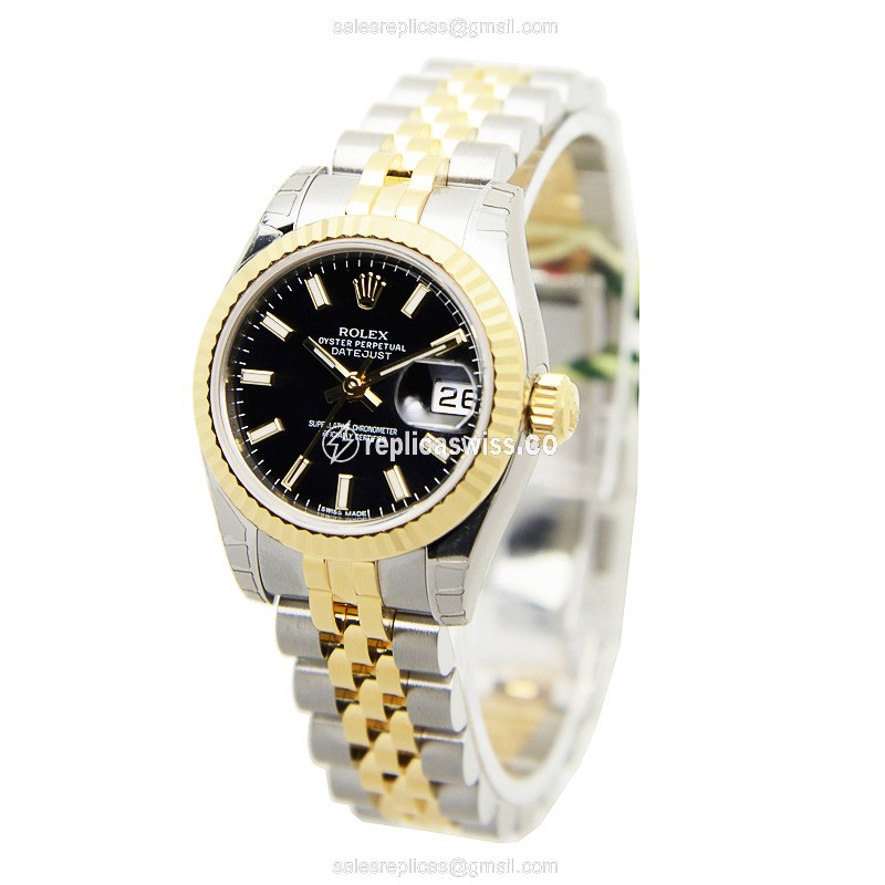Rolex Datejust Replica - Automatic - 18kt Gold Case - Black Dial on Gold Strap - View 3