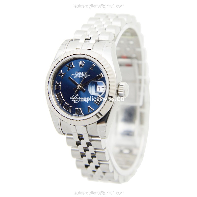 Rolex Lady Datejust Replica - Automatic - White Gold & Steel - Blue Dial - Silver Steel Strap - View 3