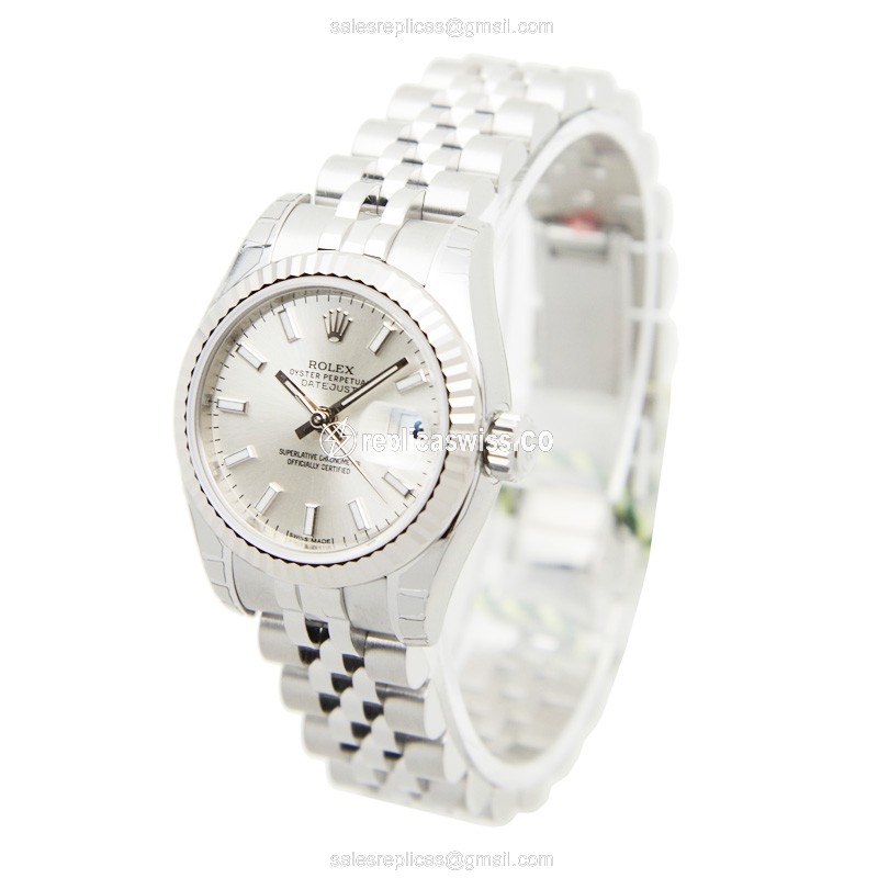 Rolex Datejust Replica - Automatic - White Gold - Silver Dial, Steel Clasp & Strap - View 3