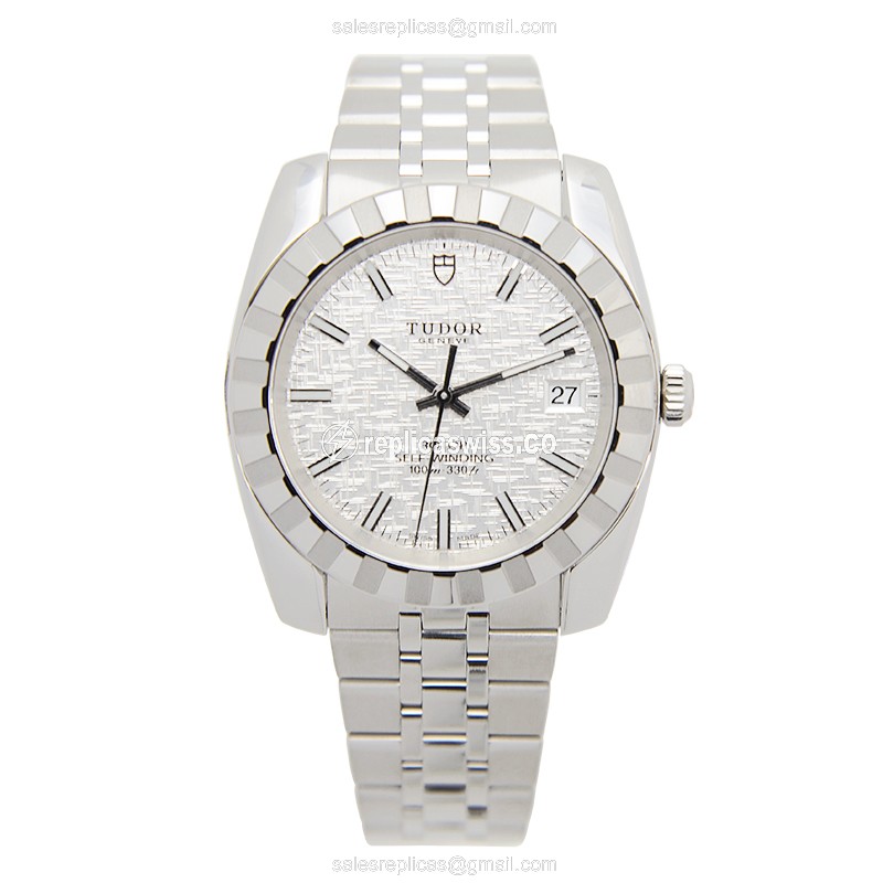 CLASSIQUE Automatic Tudor - Steel Case, Silver Dial on Silver Strap - View 2