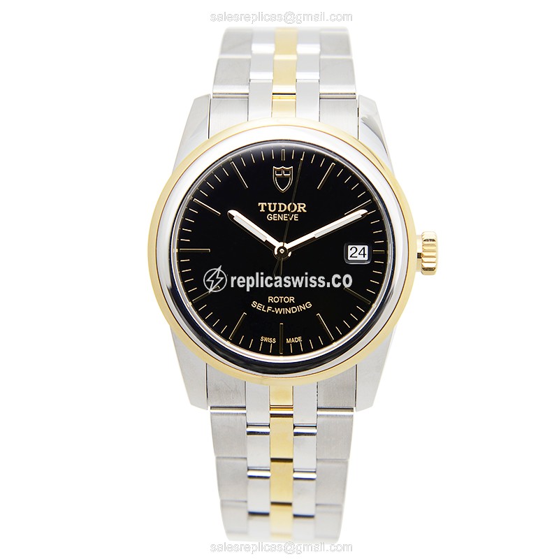 Replica Tudor Glamour Date - Automatic - Gold Steel - Black - View 2