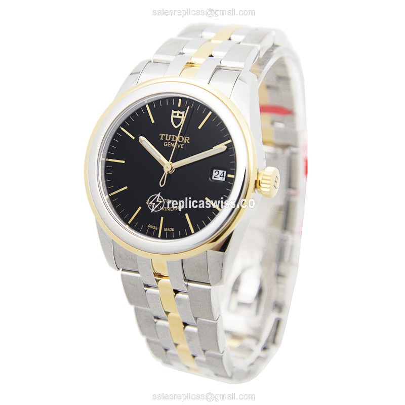 Replica Tudor Glamour Date - Automatic - Gold Steel - Black - View 3