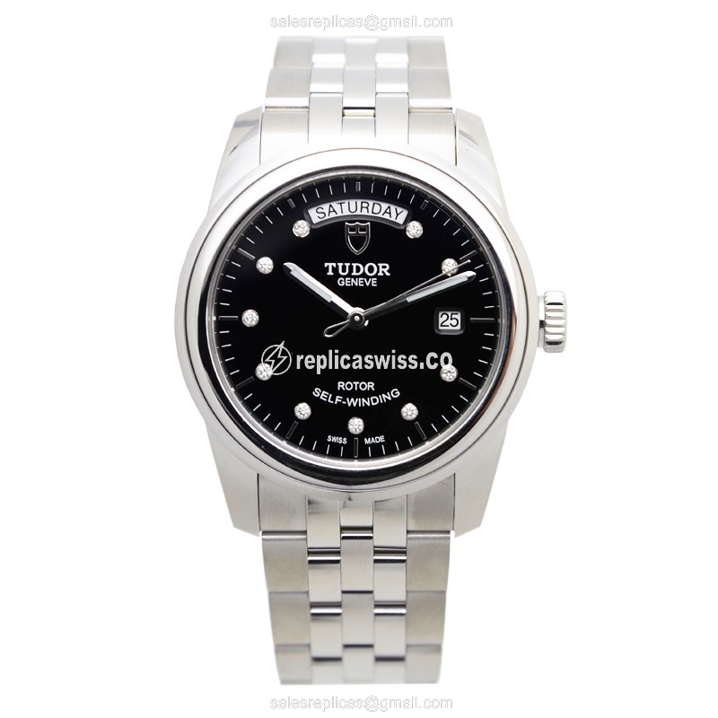 Tudor Glamour Date - Automatic - Black Dial - Steel Case - Silver Strap - View 2