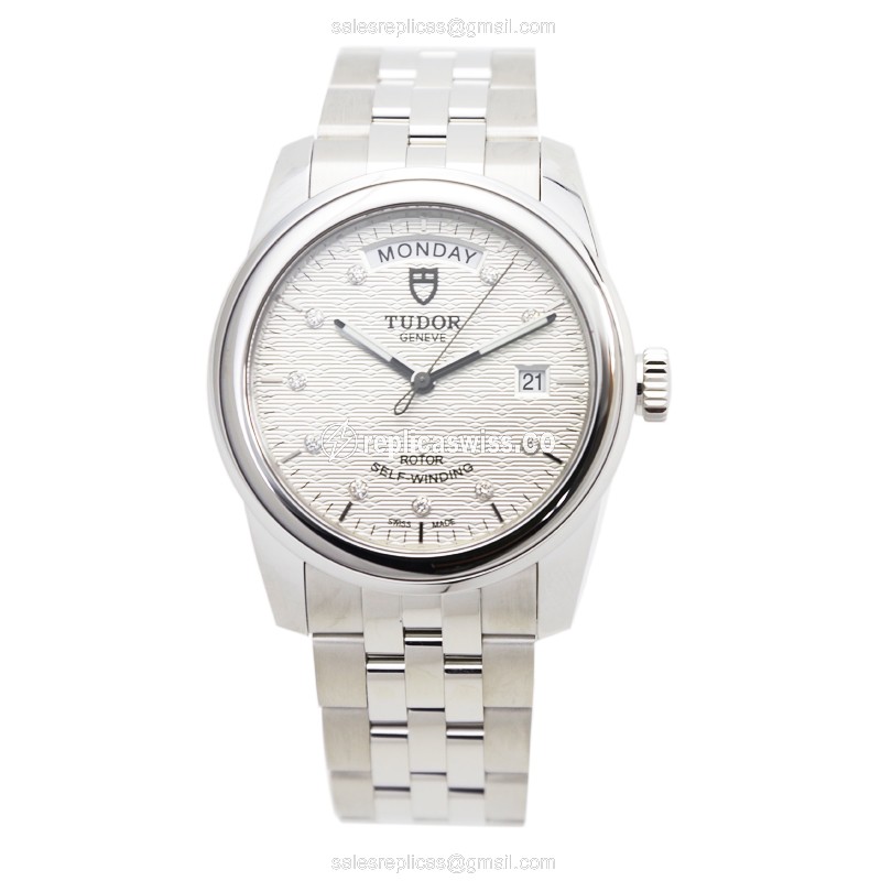 Automatic Tudor Glamour Date - Silver Dial - Steel Case - Silver Strap - View 2