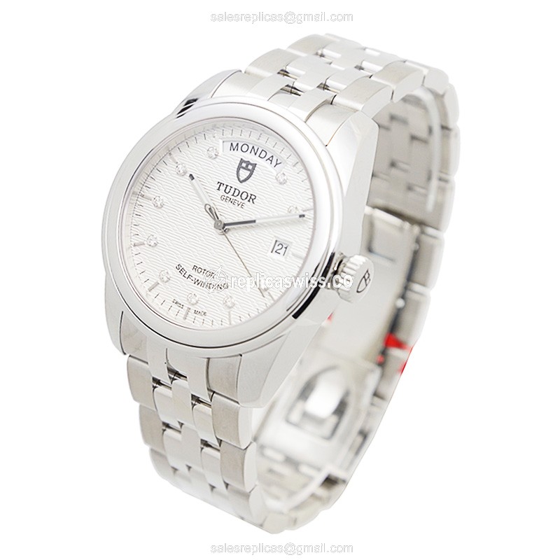 Automatic Tudor Glamour Date - Silver Dial - Steel Case - Silver Strap - View 3