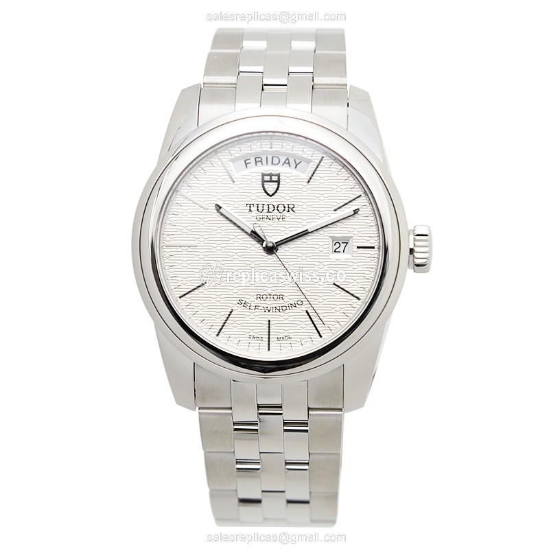 Tudor Glamour Date Automatic - Silver Steel - Black Dial - Silver Clasp - View 2