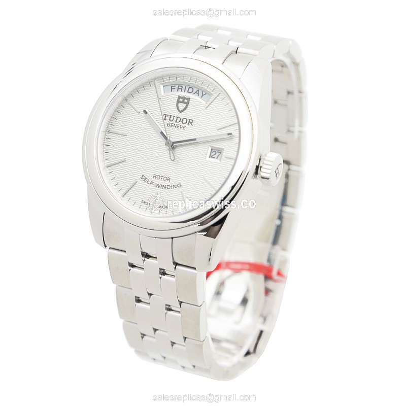 Tudor Glamour Date Automatic - Silver Steel - Black Dial - Silver Clasp - View 3