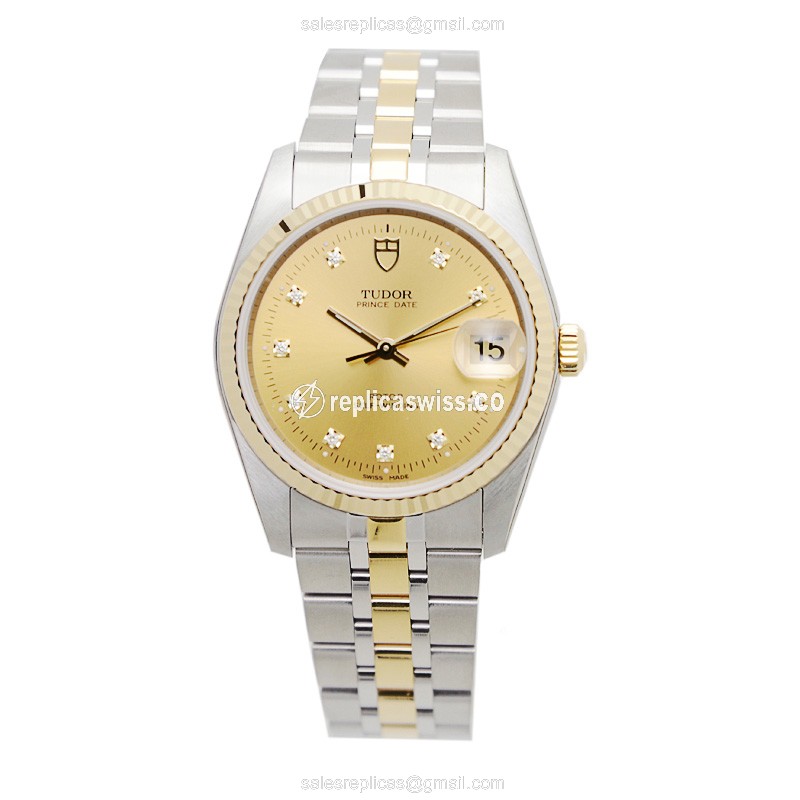 Tudor 74033-62473-10DI-CH Replica - Automatic - 18kt Gold/Steel - Gold Dial & Clasp - View 2