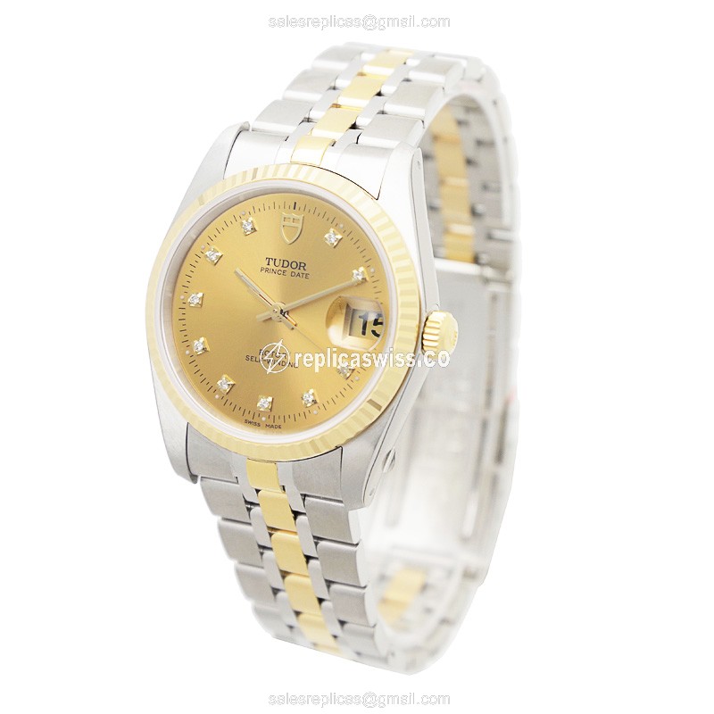 Tudor 74033-62473-10DI-CH Replica - Automatic - 18kt Gold/Steel - Gold Dial & Clasp - View 3