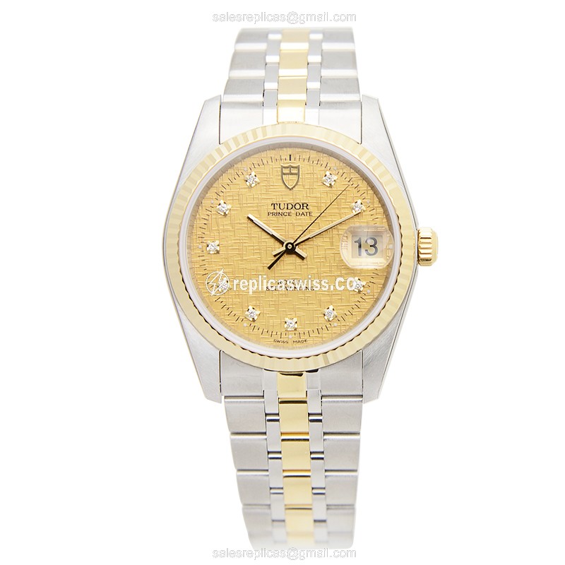 18kt Gold Tudor 74033-62473-10DI-CHCL Replica - Automatic - Silver Dial - Steel Strap - View 2