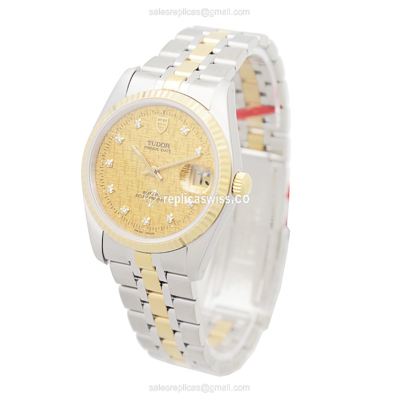 18kt Gold Tudor 74033-62473-10DI-CHCL Replica - Automatic - Silver Dial - Steel Strap - View 3