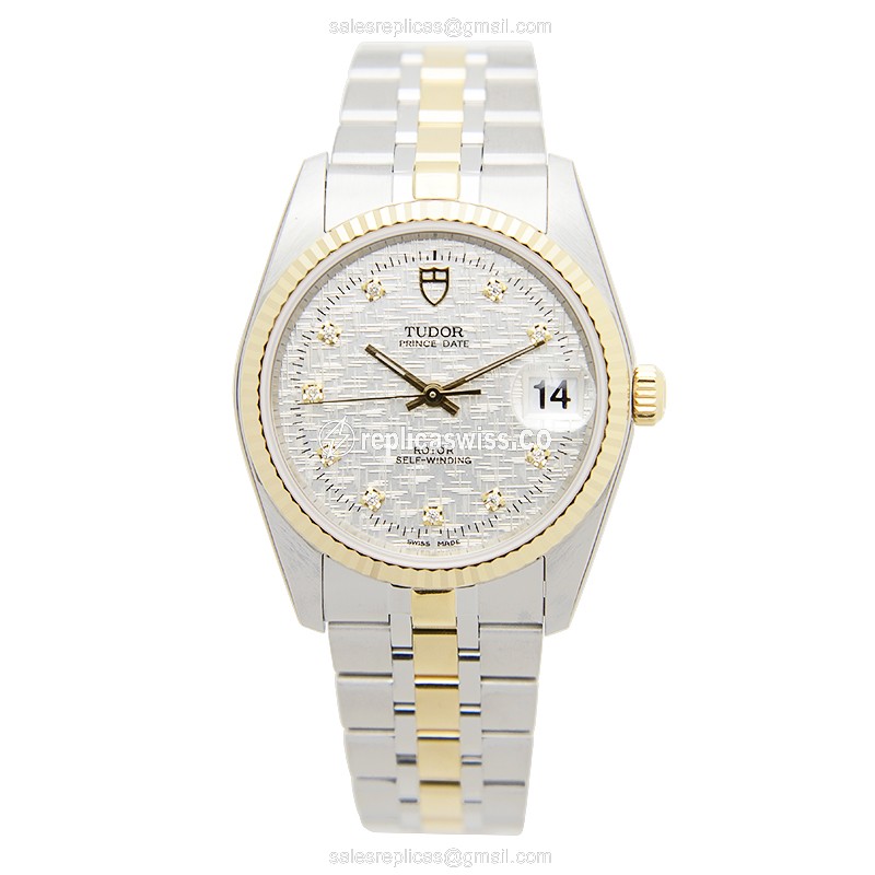 Tudor 74033-62473-10DI-SVCL Replica - Automatic - 18kt Gold Case - Silver Dial - Steel Strap - View 2