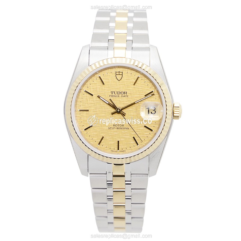 Tudor Date-Day Replica - Automatic - Gold Steel - Silver Strap - View 2