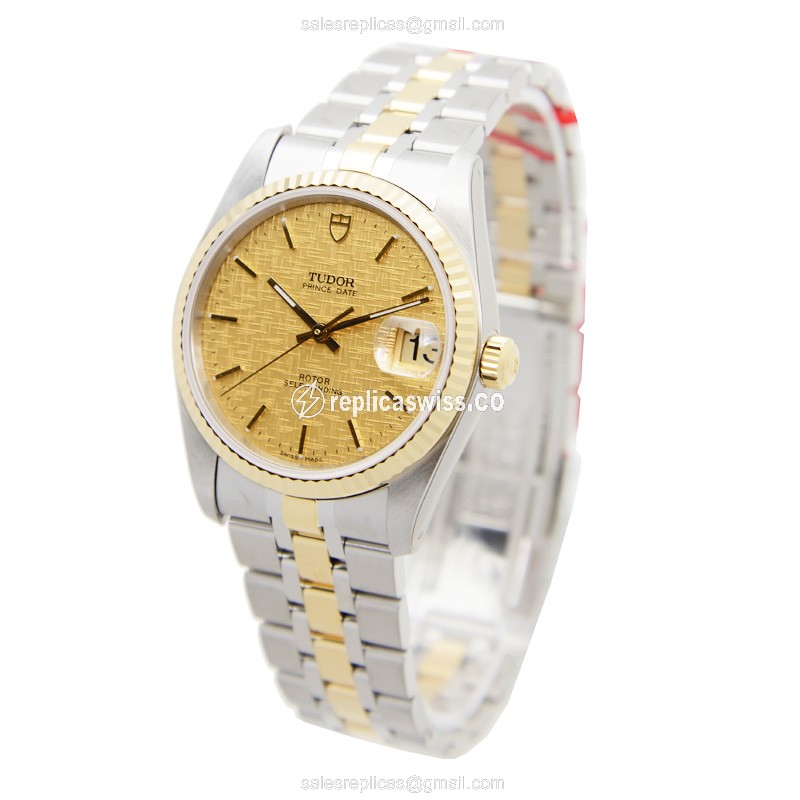 Tudor Date-Day Replica - Automatic - Gold Steel - Silver Strap - View 3