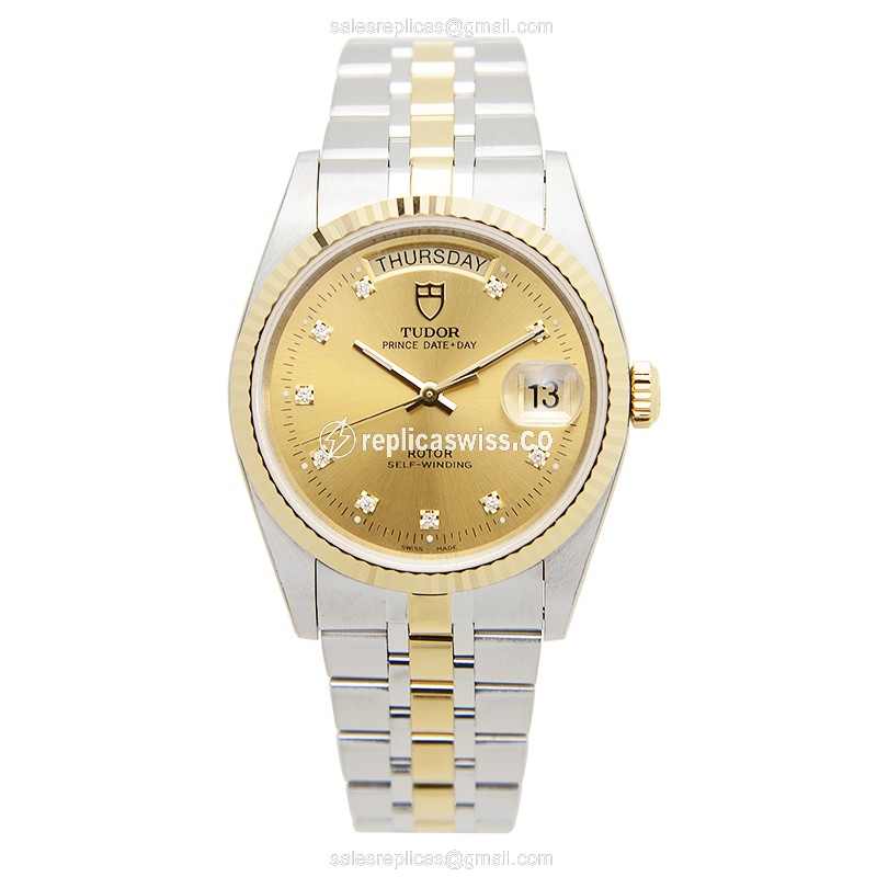 Tudor Date-Day Replica - Auto - Gold/Steel - Silver Strap - View 2
