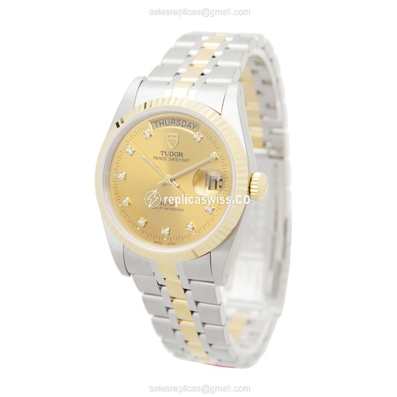 Tudor Date-Day Replica - Auto - Gold/Steel - Silver Strap - View 3