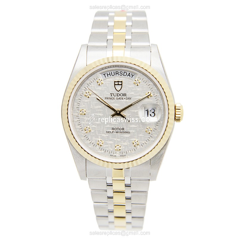Tudor Day-Date Replica - Auto - Gold Steel - Silver Dial - View 2