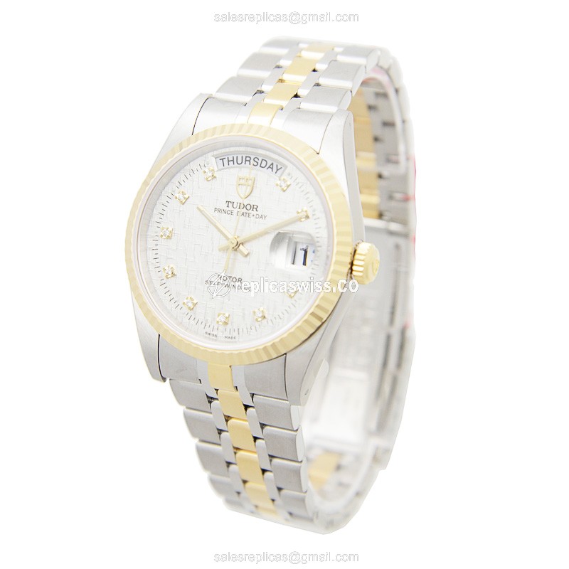 Tudor Day-Date Replica - Auto - Gold Steel - Silver Dial - View 3