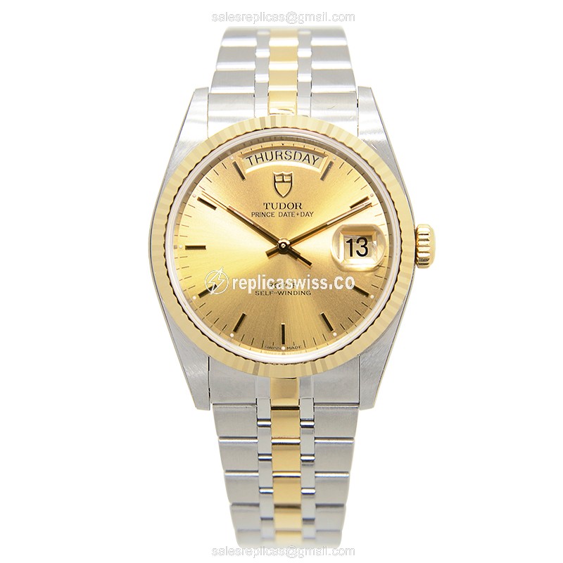 Tudor 76213-62483-CH Replica - Automatic - Gold & Steel Case - Gold Dial - Steel Band - View 2