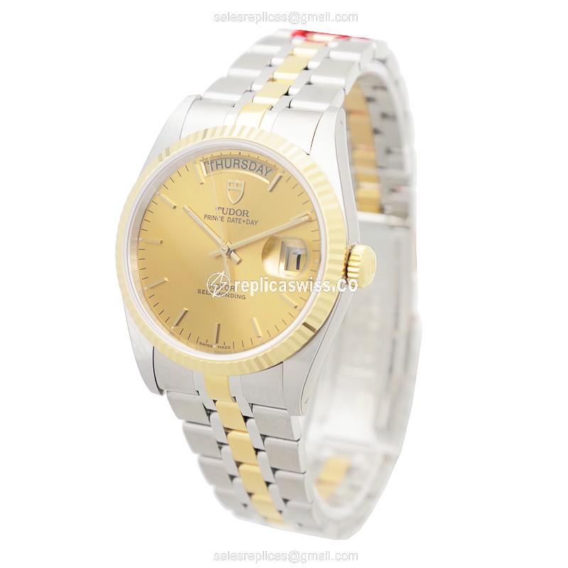 Tudor 76213-62483-CH Replica - Automatic - Gold & Steel Case - Gold Dial - Steel Band - View 3