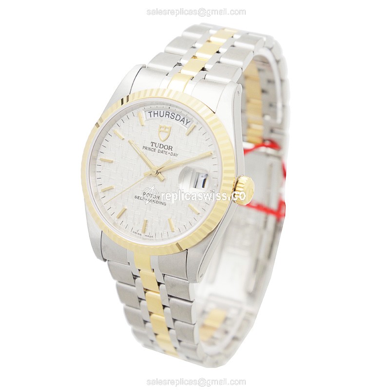Tudor Replica Date-Day, Automatic, Silver Dial, Gold/Steel - View 3
