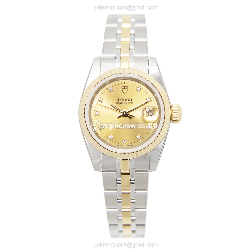Automatic Tudor Princess Date - 18kt Gold & Steel - Gold Dial - Clasp - View 2