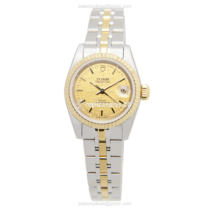 Tudor Princess Date Replica - Automatic 18kt Gold Case - Gold Dial - Steel Strap - View 2