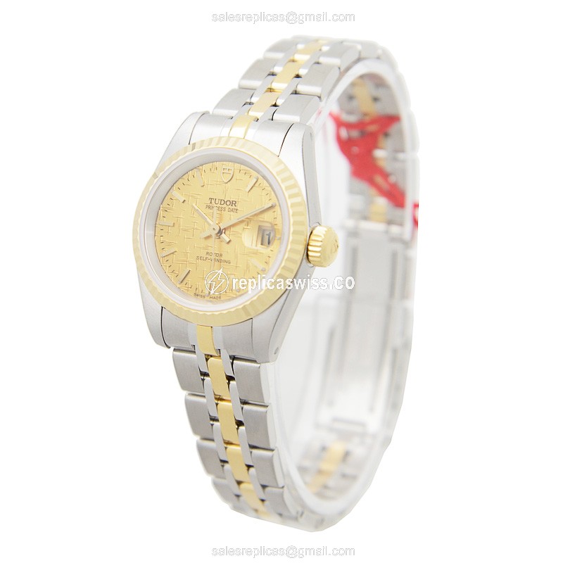 Tudor Princess Date Replica - Automatic 18kt Gold Case - Gold Dial - Steel Strap - View 3