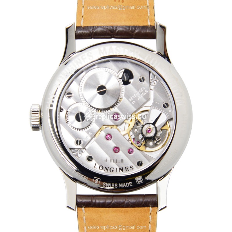 Longines L2.640.4.78.3 Replica - Automatic - Steel Case - White Dial, Brown Alligator Strap - View 3