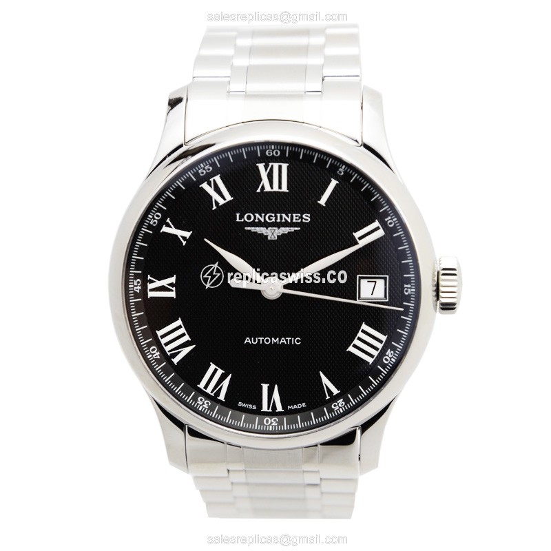 Longines L2.689.4.51.6 Replica - Automatic - Steel Case - Black Dial on Silver Strap - View 2