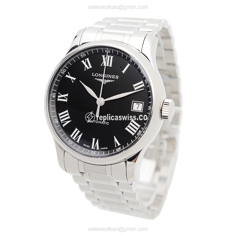 Longines L2.689.4.51.6 Replica - Automatic - Steel Case - Black Dial on Silver Strap - View 3
