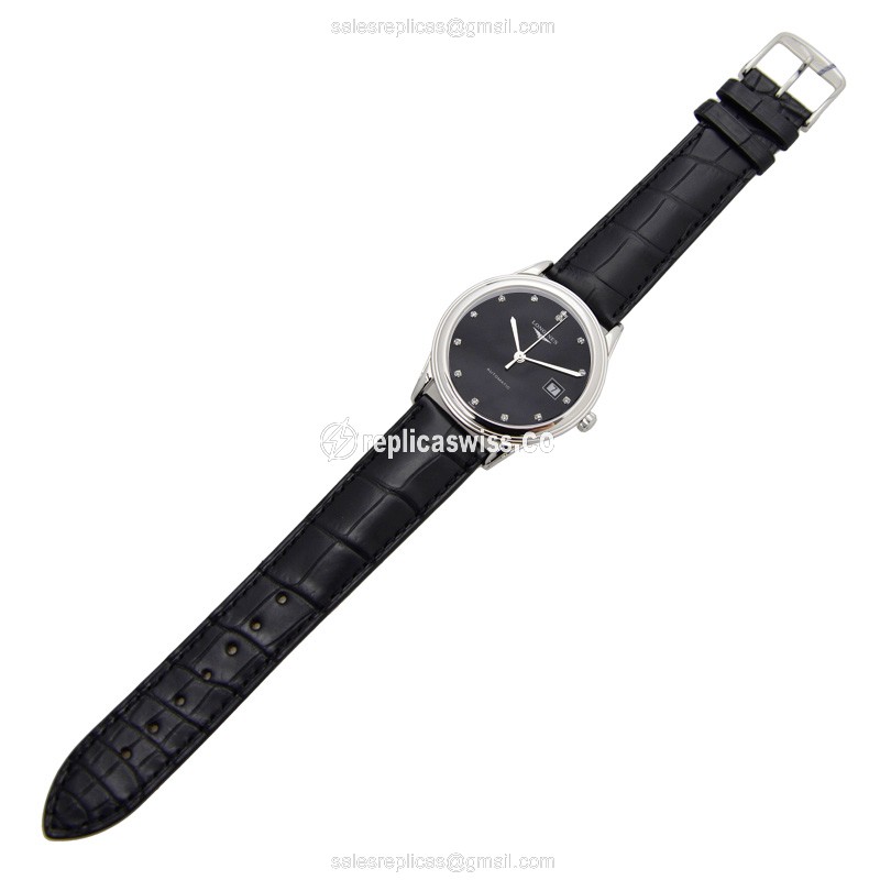 Longines L4.874.4.57.2 Flagship - Automatic - Steel Case, Black Dial, Alligator Strap - View 2