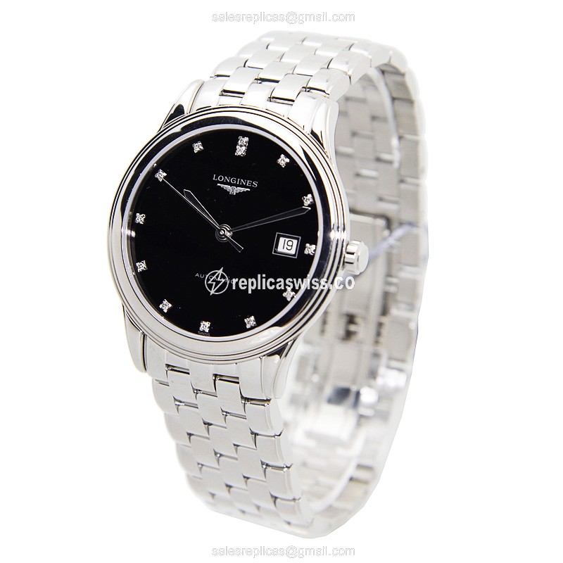 Longines L4.874.4.57.6 Flagship - Automatic - Steel Case, Black Dial on Silver - View 3