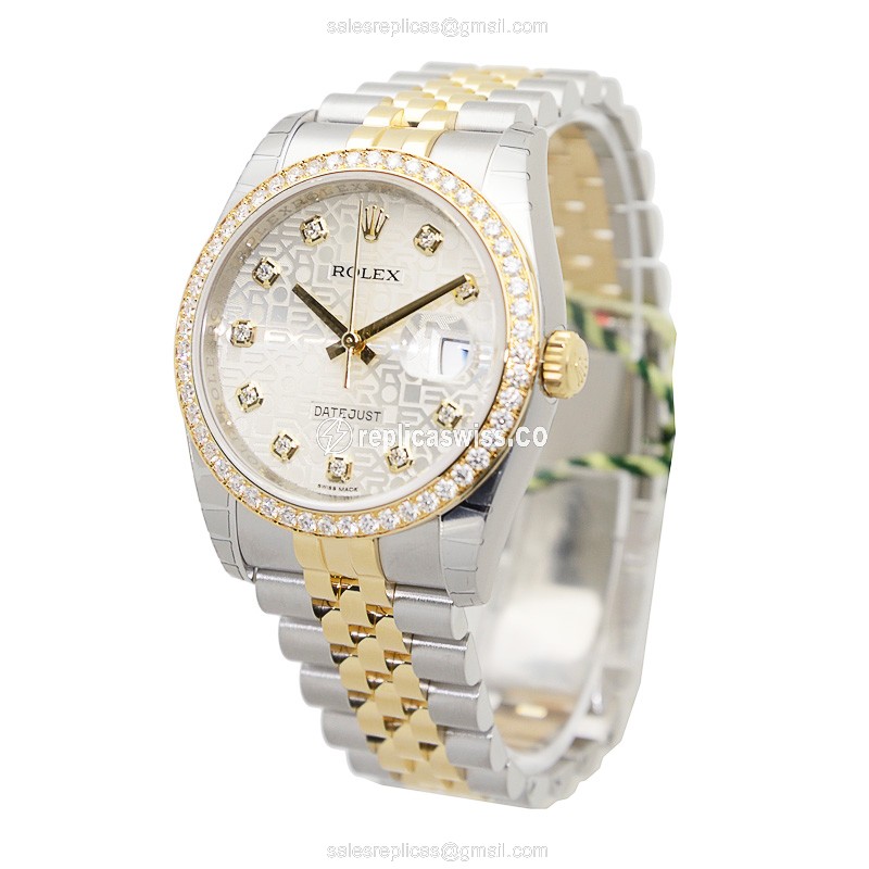 Rolex DATEJUST Replica - Automatic - 18kt Gold & Diamond - Steel Case - Silver Dial - View 3