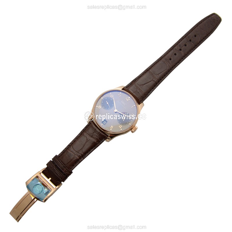 IWC Portuguese Replica - Automatic 18kt Gold - Dark Grey - Brown Alligator - Clasp - View 2