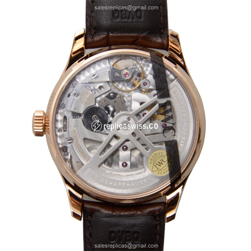 IWC Portuguese Replica - Automatic 18kt Gold - Dark Grey - Brown Alligator - Clasp - View 3