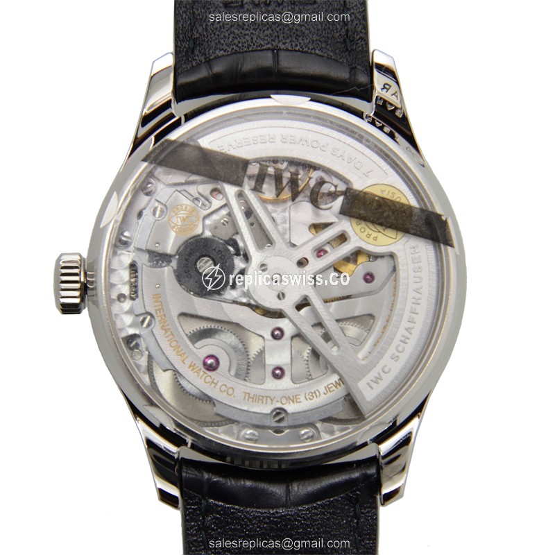 IWC Portuguese Replica - Automatic - Steel Case - Silver Dial - Black Alligator Strap - View 3