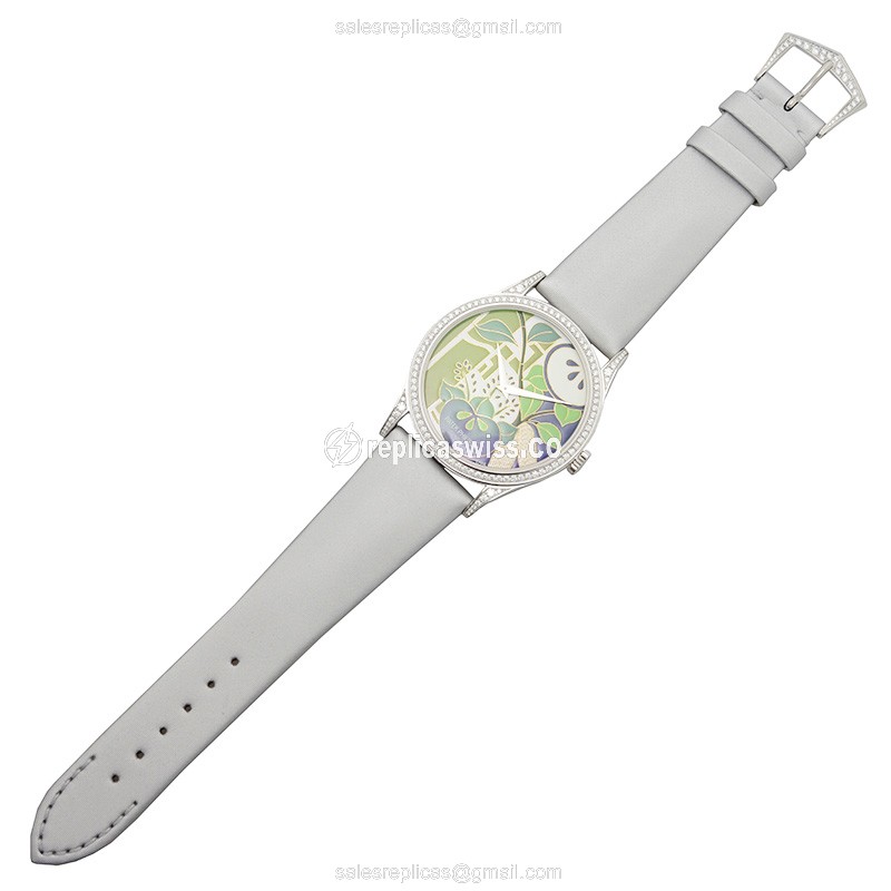 Patek Philippe 5077/100P-021 Replica - Automatic - 950 Platinum - Diamond Set - Green Dial - Leather Strap - White Buckle - View 2