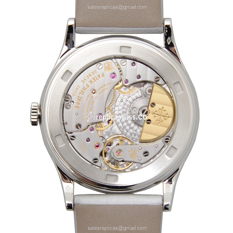 Patek Philippe 5077/100P-021 Replica - Automatic - 950 Platinum - Diamond Set - Green Dial - Leather Strap - White Buckle - View 3
